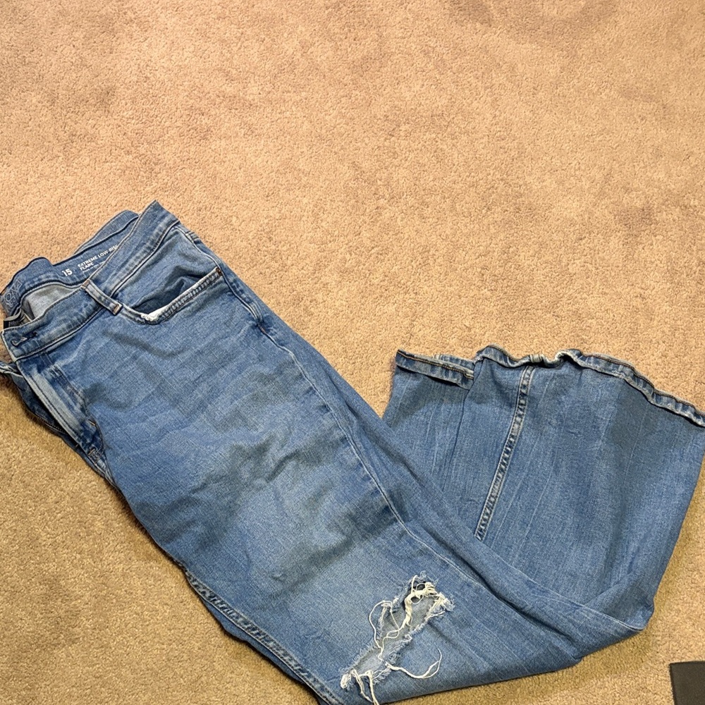 Arizona Jean Company Mid-Blue Distressed Flare Jeans